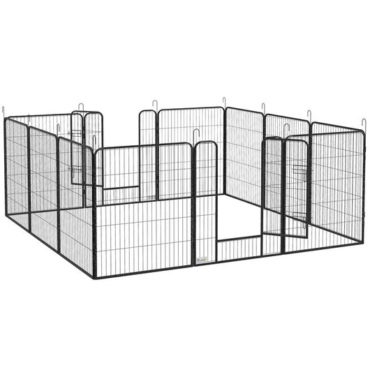 RECINTO PER CANI A 12 PANNELLI MODULABILI DA 80X100 CM, PIEGHEVOLE CON PORTA IN ACCIAIO E 12 PICCHETTI, GRIGIO