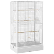 GABBIA PER UCCELLI CON VASSOIO ESTRAIBILE E POSATOI, VOLIERA PER PAPPAGALLI, 61X36.5X98 CM, BIANCO