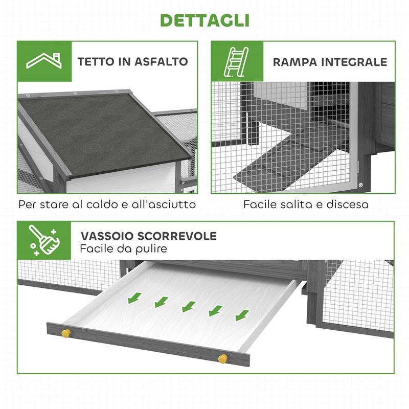 POLLAIO PER GALLINE DA ESTERNO CON NIDO PER COVA, TETTO IMPERMEABILE, VASSOIO ESTRAIBILE, GRIGIO