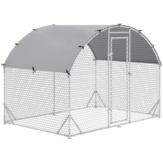 RECINTO PER GALLINE IN METALLO GALVANIZZATO CON TETTO E COPERTURA ANTI UV, 280X190X197 CM, ARGENTO