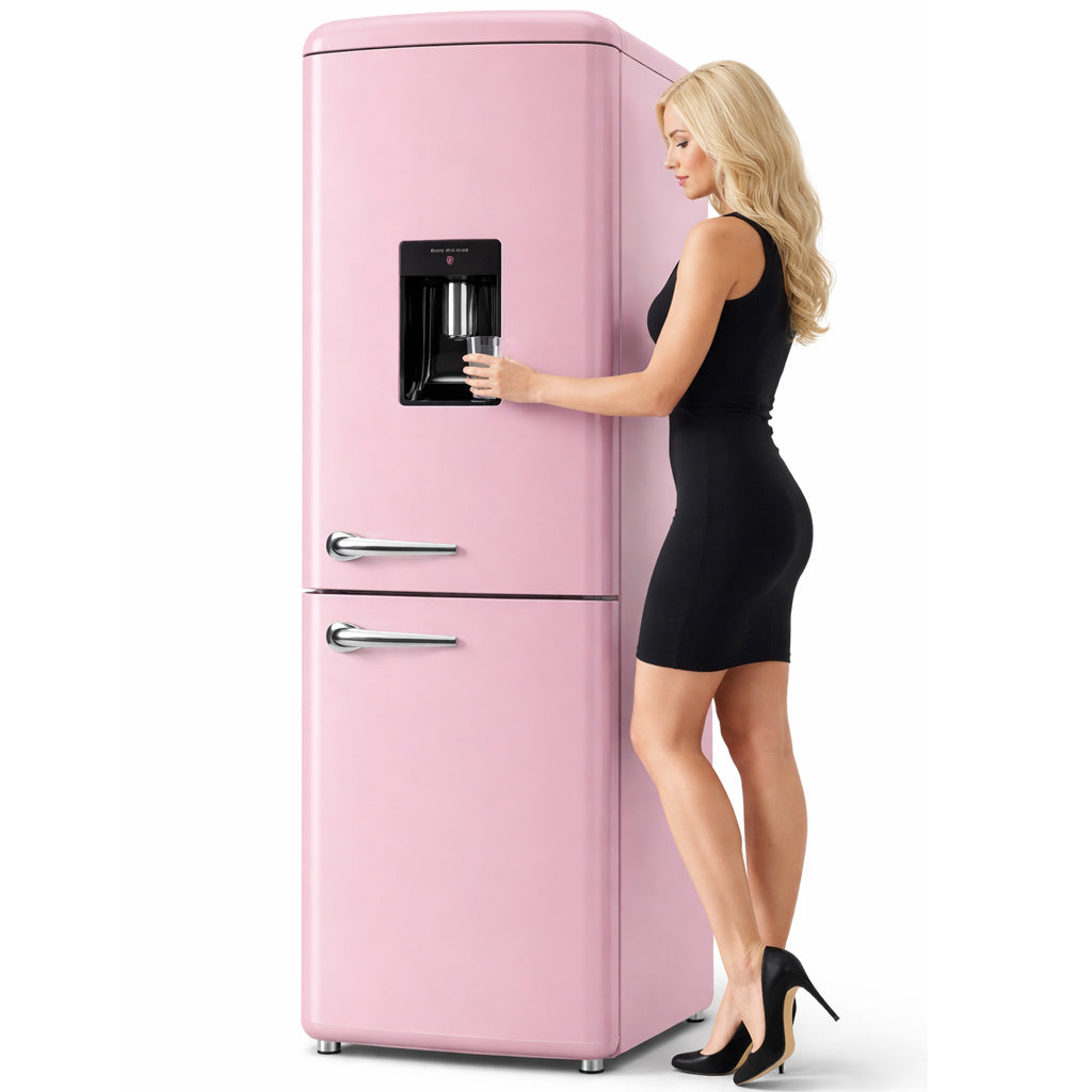 Frigorifero Combinato Vintage Doppia Porta 247Lt Rosa con dispenser d'acqua