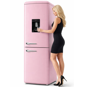 Frigorifero Combinato Vintage Doppia Porta 247Lt Rosa con dispenser d'acqua