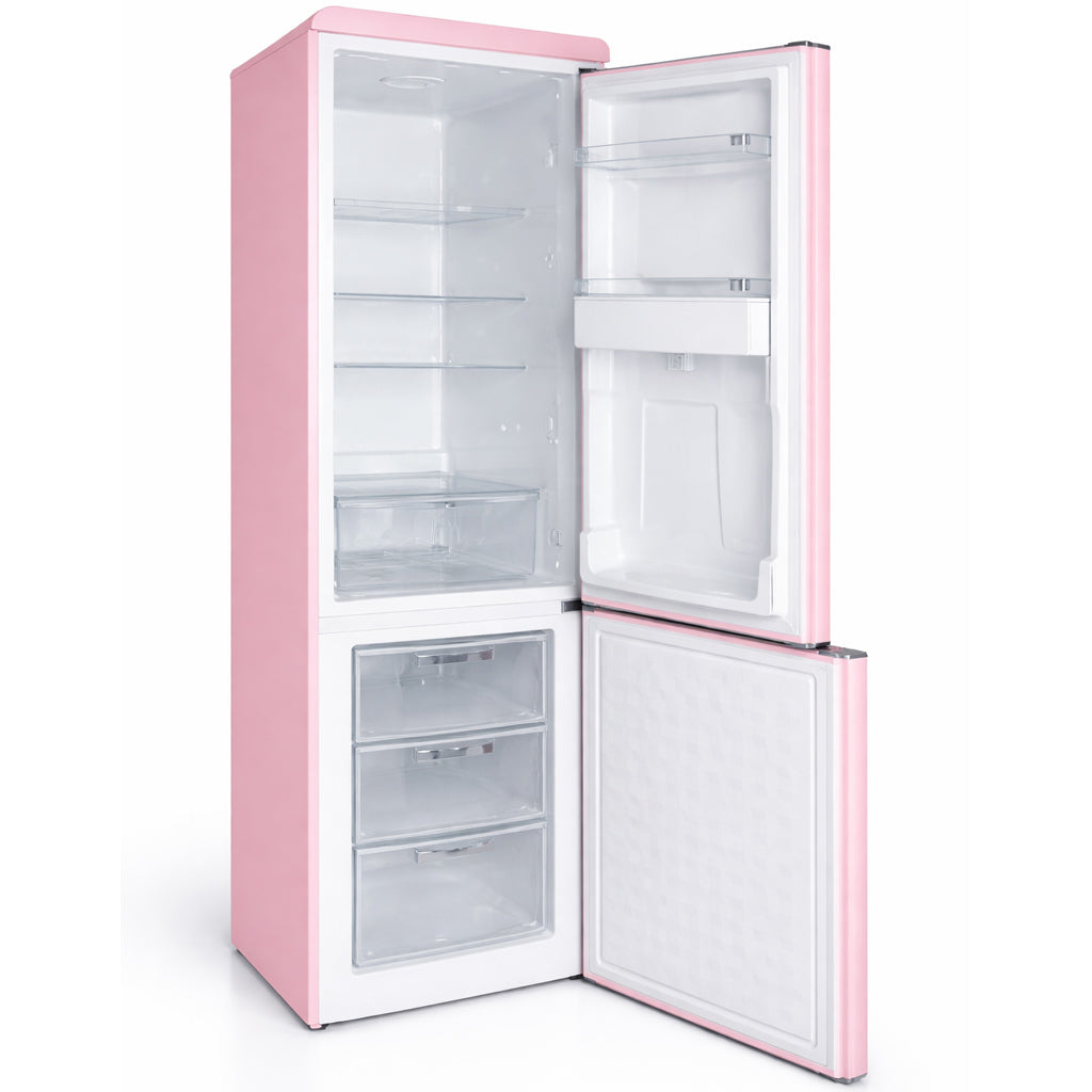 Frigorifero Combinato Vintage Doppia Porta 247Lt Rosa con dispenser d'acqua