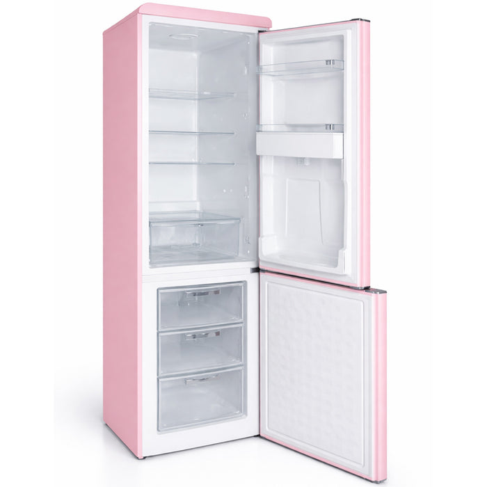 Frigorifero Combinato Vintage Doppia Porta 247Lt Rosa con dispenser d'acqua