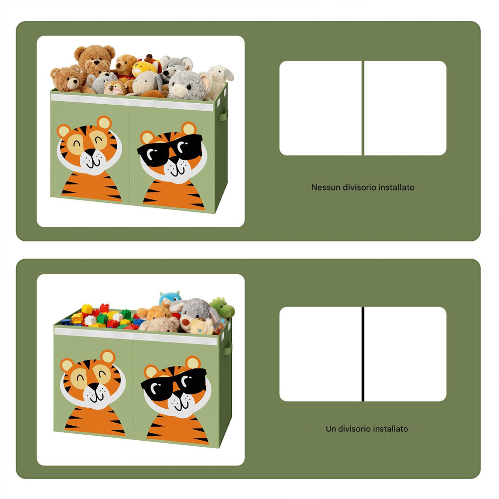 Box Contenitore Giocattoli con Animali Doppio Pieghevole 80L Verde Salvaspazio