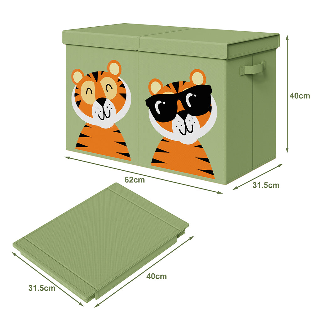 Box Contenitore Giocattoli con Animali Doppio Pieghevole 80L Verde Salvaspazio