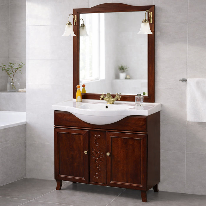 Mobile Da Bagno Noce Completo Modello Giada 2 Ante 105cm Indipendente in Legno