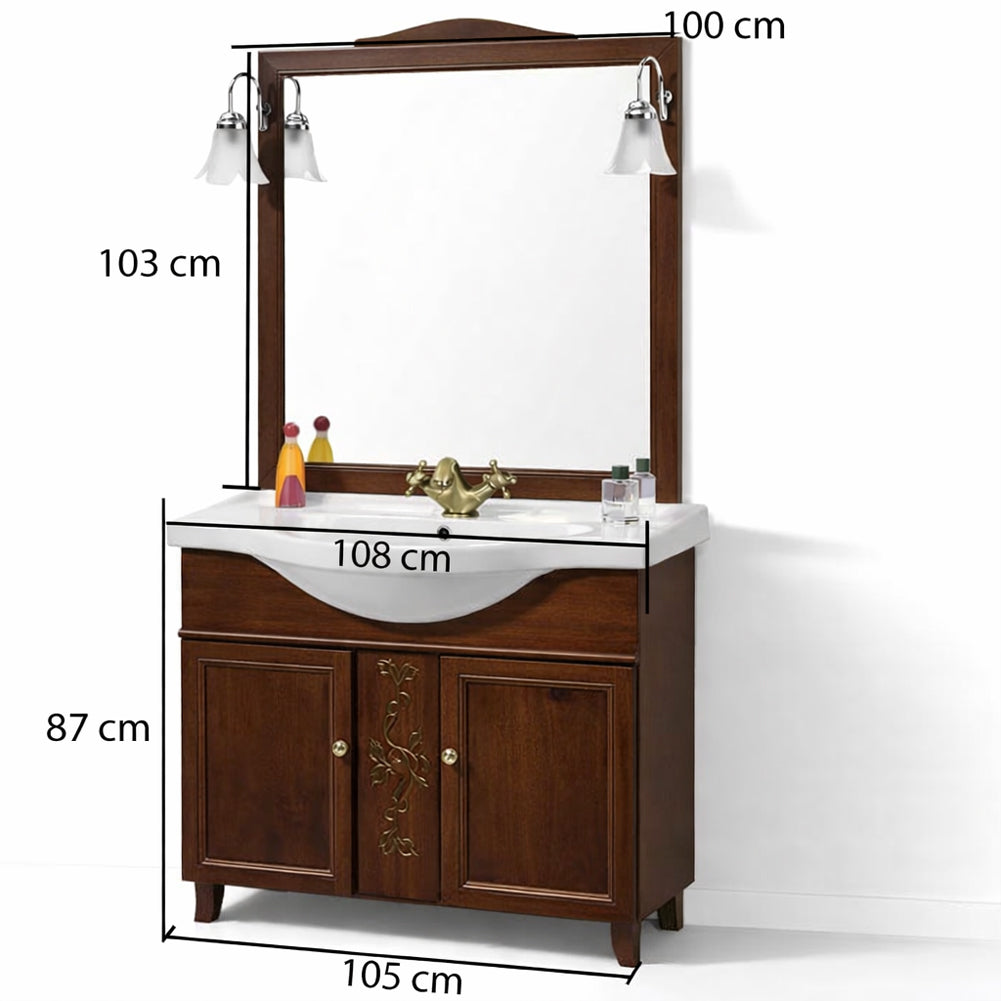 Mobile Da Bagno Noce Completo Modello Giada 2 Ante 105cm Indipendente in Legno