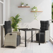 Set da Pranzo per Giardino 3 pcs Grigio chiaro polyrattan