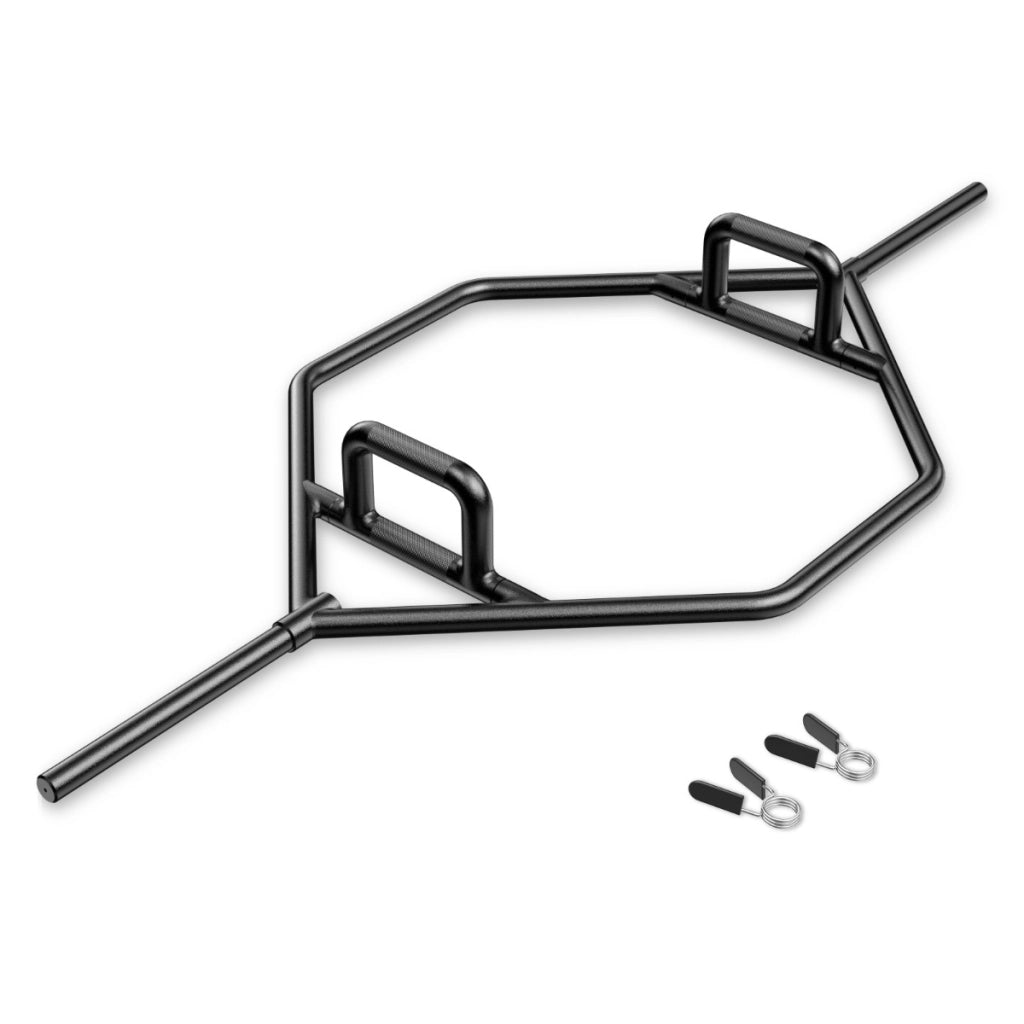 Barra trapezoidale pesante con maniglie liscie o sollevate per squat, Bilanciere trapezoidale olimpico 142x62x13cm Nero-Sollevamento pesi