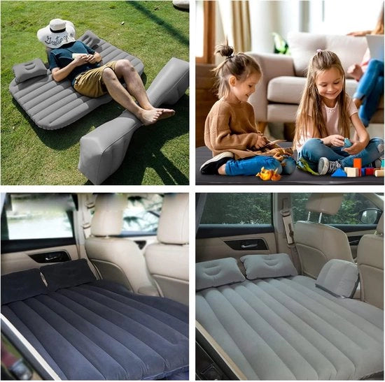 Matraccio gonfiabile per auto, letto gonfiabile, cuscino auto gonfiabile, poltrona auto gonfiabile, con pompa elettrica e 3 adattatori, 2 cuscini e borsa, per campeggio, viaggi (grigio)