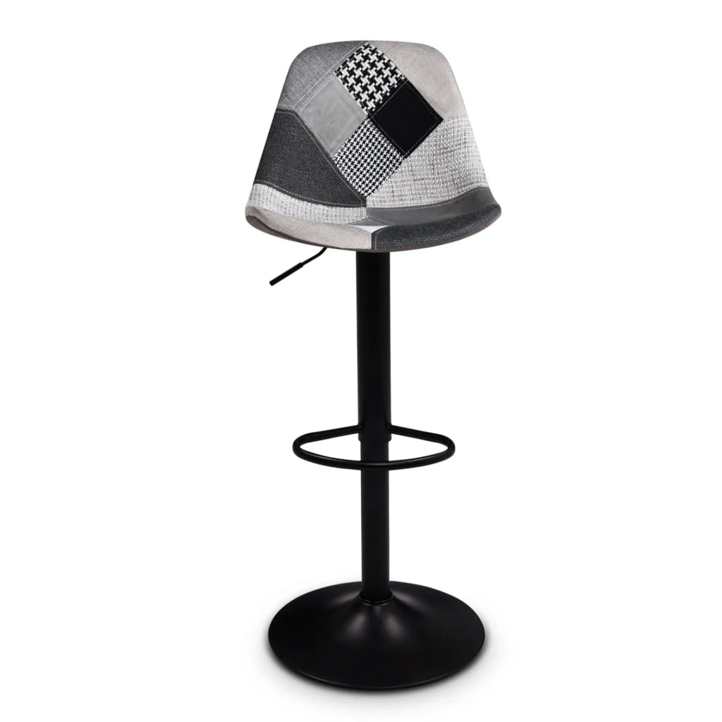 IDMarket - Set di 2 sgabelli da bar design con motivo patchwork nero, grigio y bianco KARL