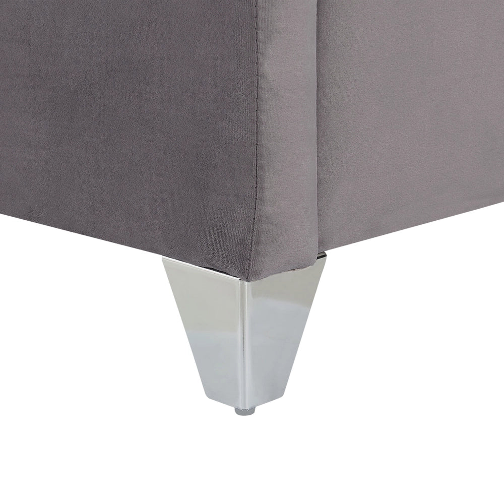 Letto a doghe Velluto grigio imbottito Poggiatesta trapuntato borchie 180 x 200 cm Glam Design