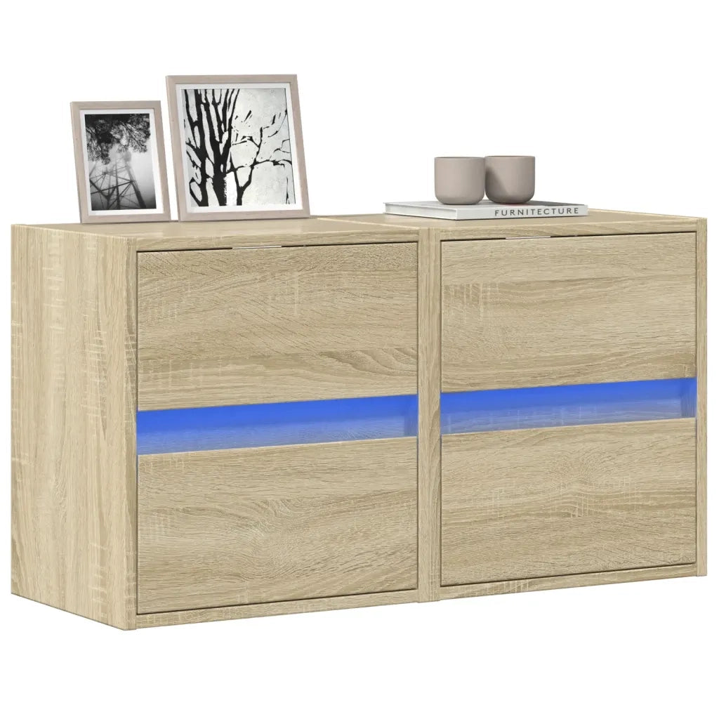 Mobili TV a Parete con Luci LED 2pz Rovere Sonoma 41x31x45 cm
