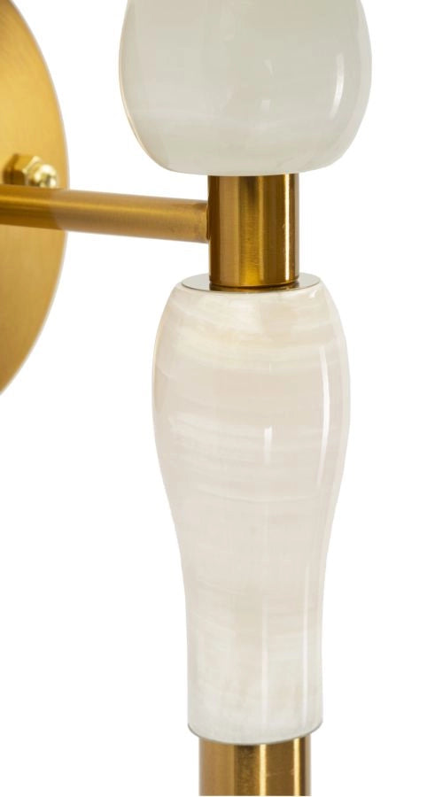 Lampada da Muro Budapest 16x20x46 cm in Ferro e Tessuto Oro e Bianco