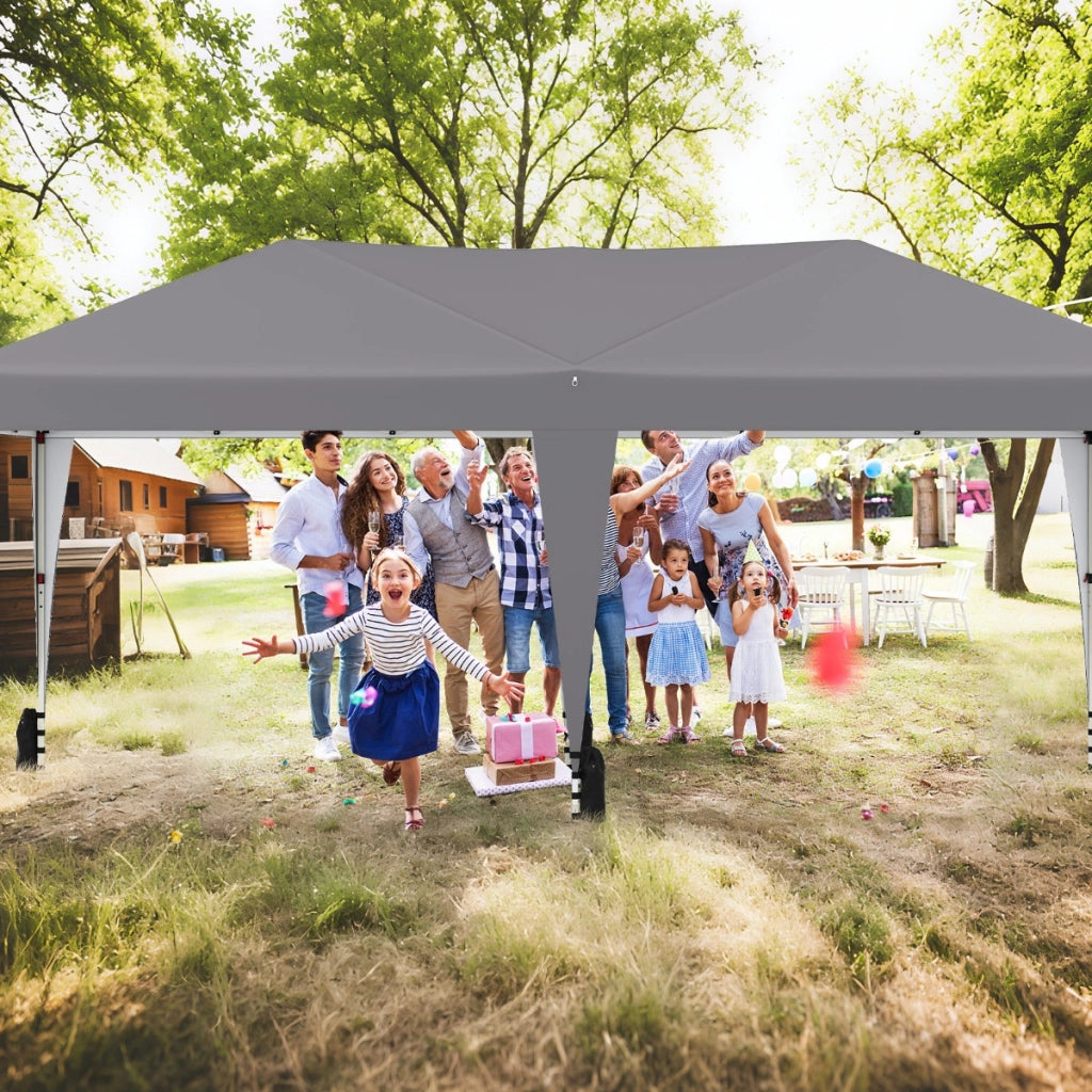 Gazebo pop-up portatile da esterno con borsa con ruote per campeggio 12 picchetti, Tenda pieghevole 590x300 cm Grigio-Gazebo