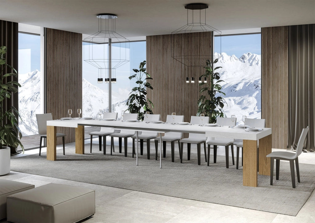 Tavolo Allungabile 160/420x90x77 cm Roxell Mix piano Bianco Frassino gambe Quercia Natura