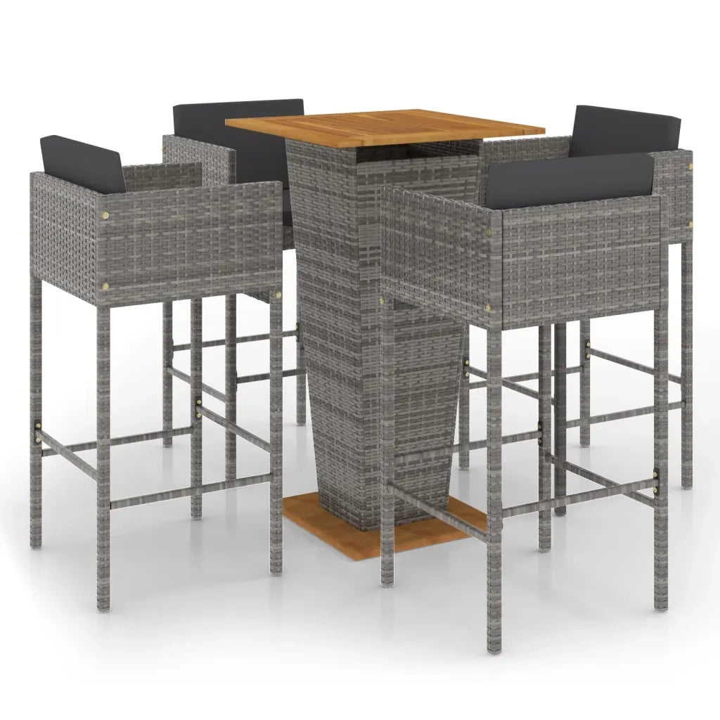 Set da Bar da Giardino 5 pz con Cuscini in Polyrattan Grigio 3094801