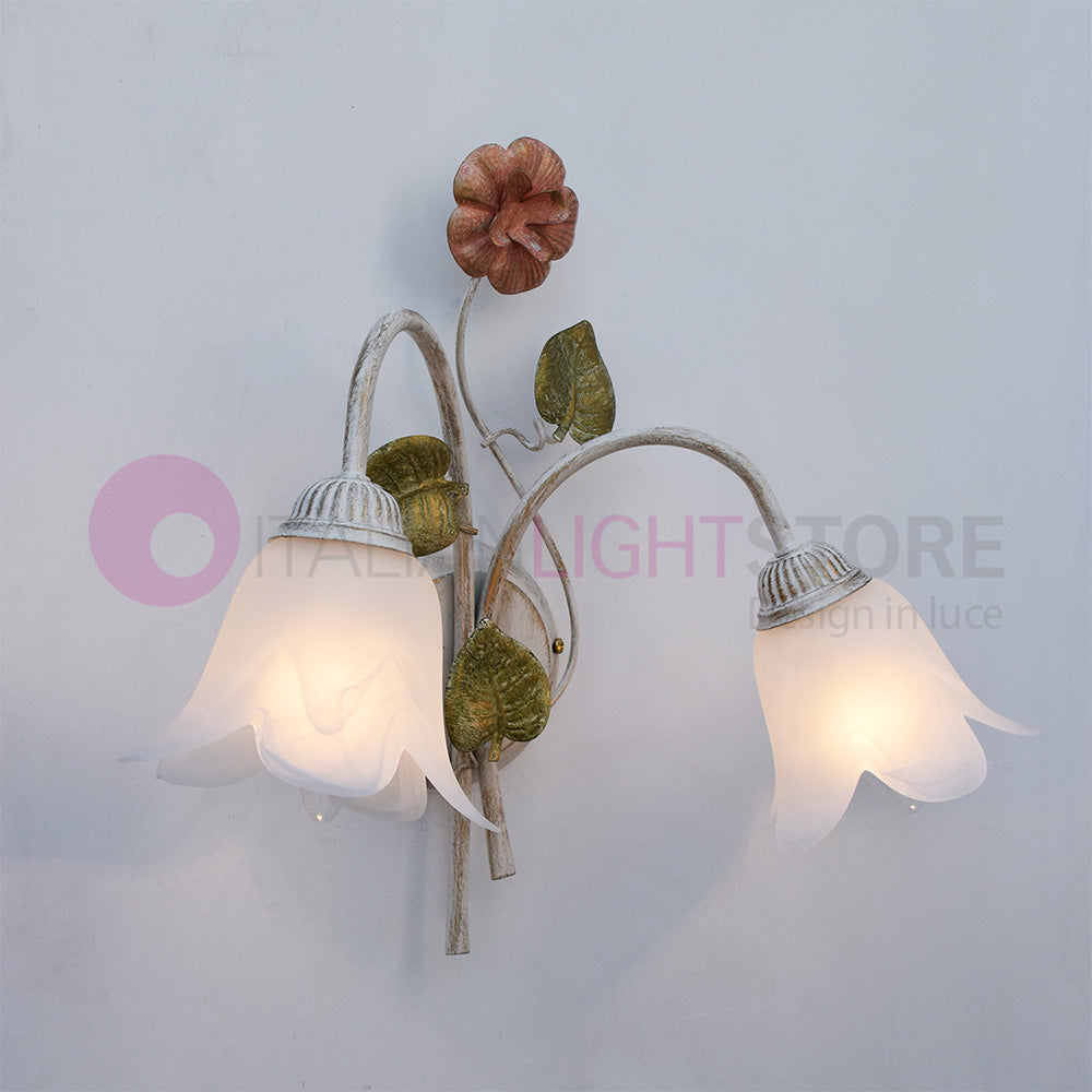 SPRING Applique a 2 Luci in Ferro Decorato Stile Floreale