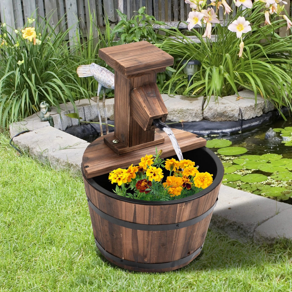 Fontana da giardino elettrica con secchio in legno ¨C zephmum ¨C effetto carbonizzato ?27x37 cm