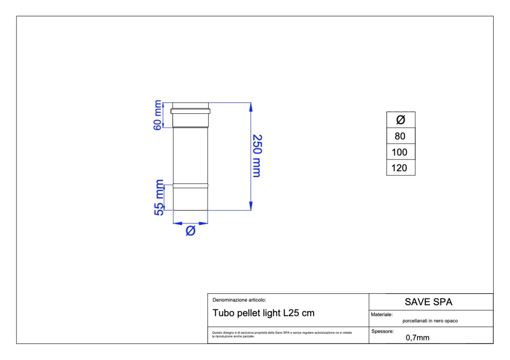 TUBO PER STUFE A PELLET 'LIGHT' Ø 100x250 mm - SAVE