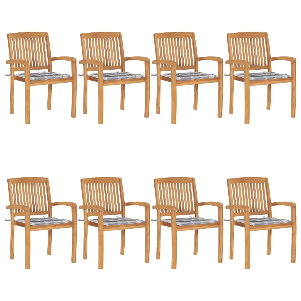 Sedie da Giardino Impilabili 8 pz con Cuscini Massello di Teak cod mxl 8429