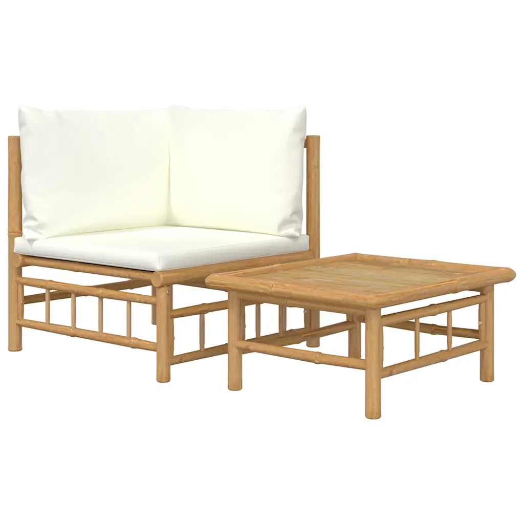 Salotto da Giardino-Set Salotto da Giardino 2pz con Cuscini Bianco Crema in Bamb¨´ 486200