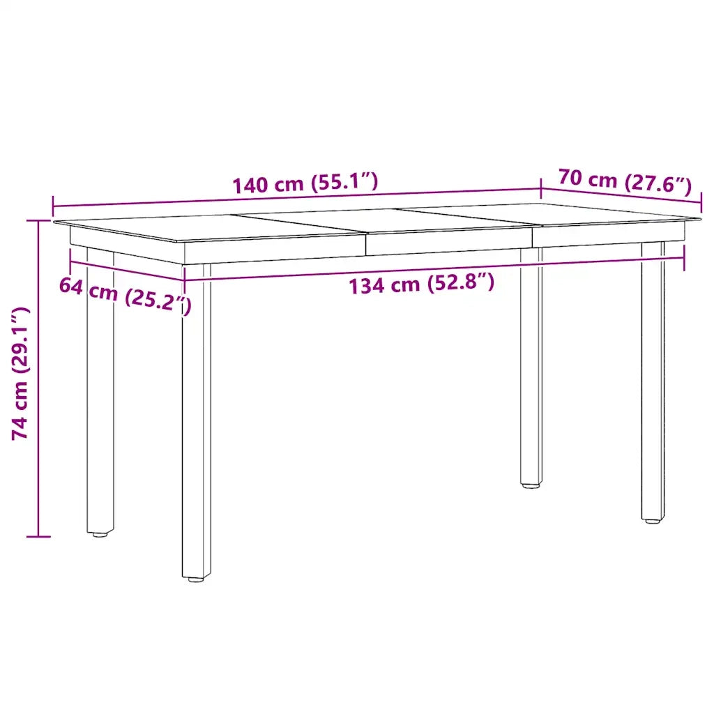 Tavolo da Giardino Nero 140x70x74 cm in Acciaio e Vetro 318747