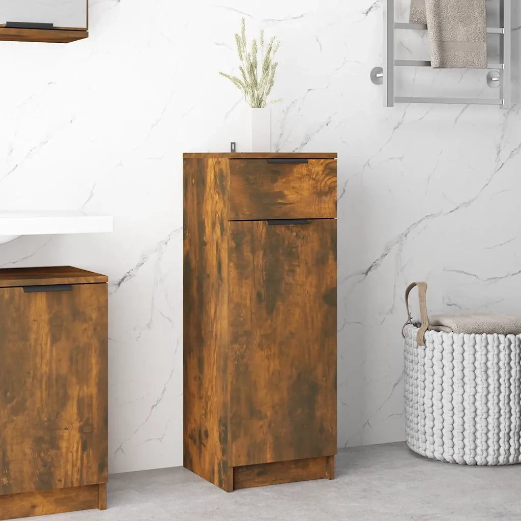Armadietto Bagno Rovere Fumo 32x34x90 cm in Legno Multistrato 817057