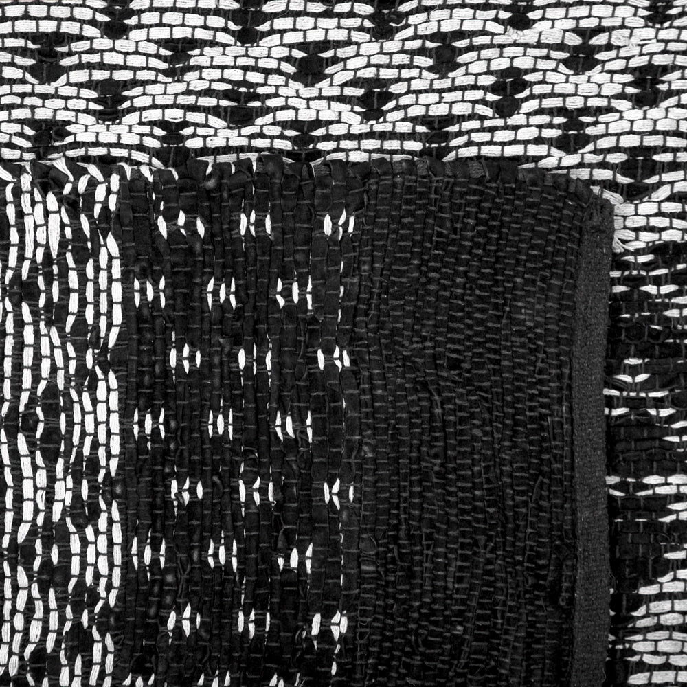 Tappeto tappetino Nero con Rettangolo Bianco 80 x 150 cm Moderno Contemporaneo Telato a mano in pelle di cotone fatto a mano