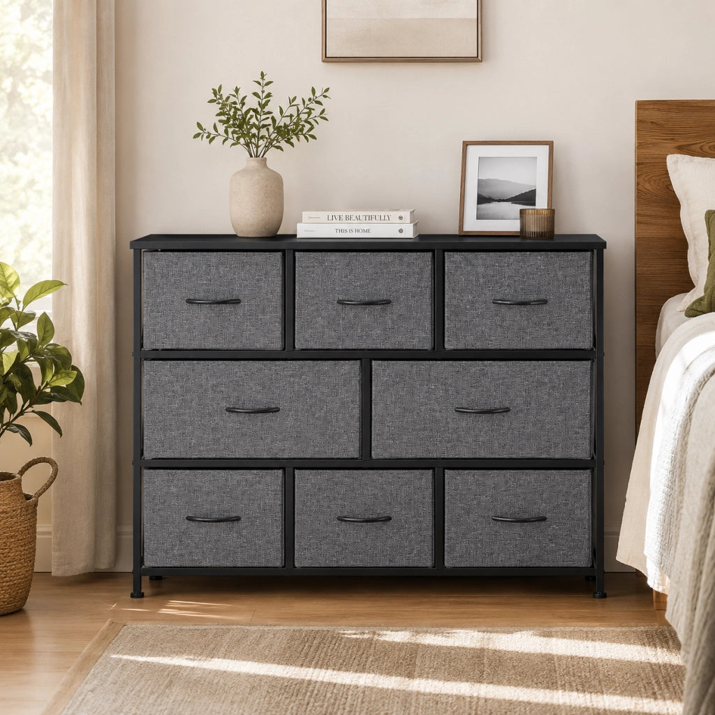 Cassettiera 100x30x78.5 cm con 8 cassetti pieghevoli in poliestere grigio scuro