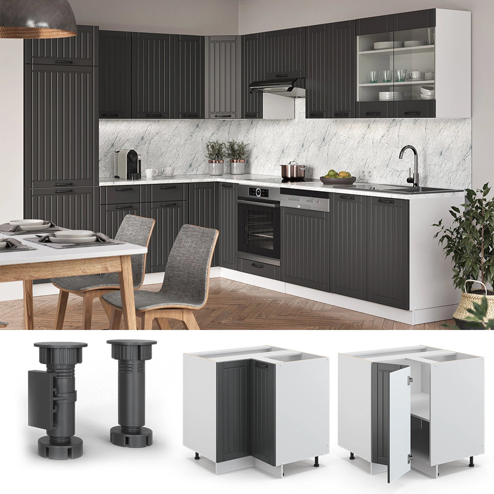 Mobile ad angolo cucina Fame-Line Antracite rustico/Bianco 80.5 cm, PL Rovere Vicco