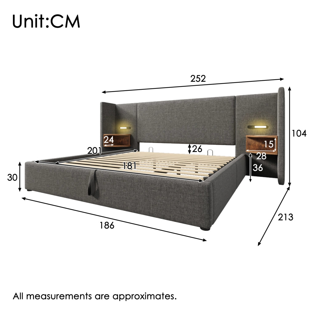 Letto Contenitore 180×200 cm; Letto Matrimoniale con USB; Tipo C e Lampada da Lettura; senza Materasso