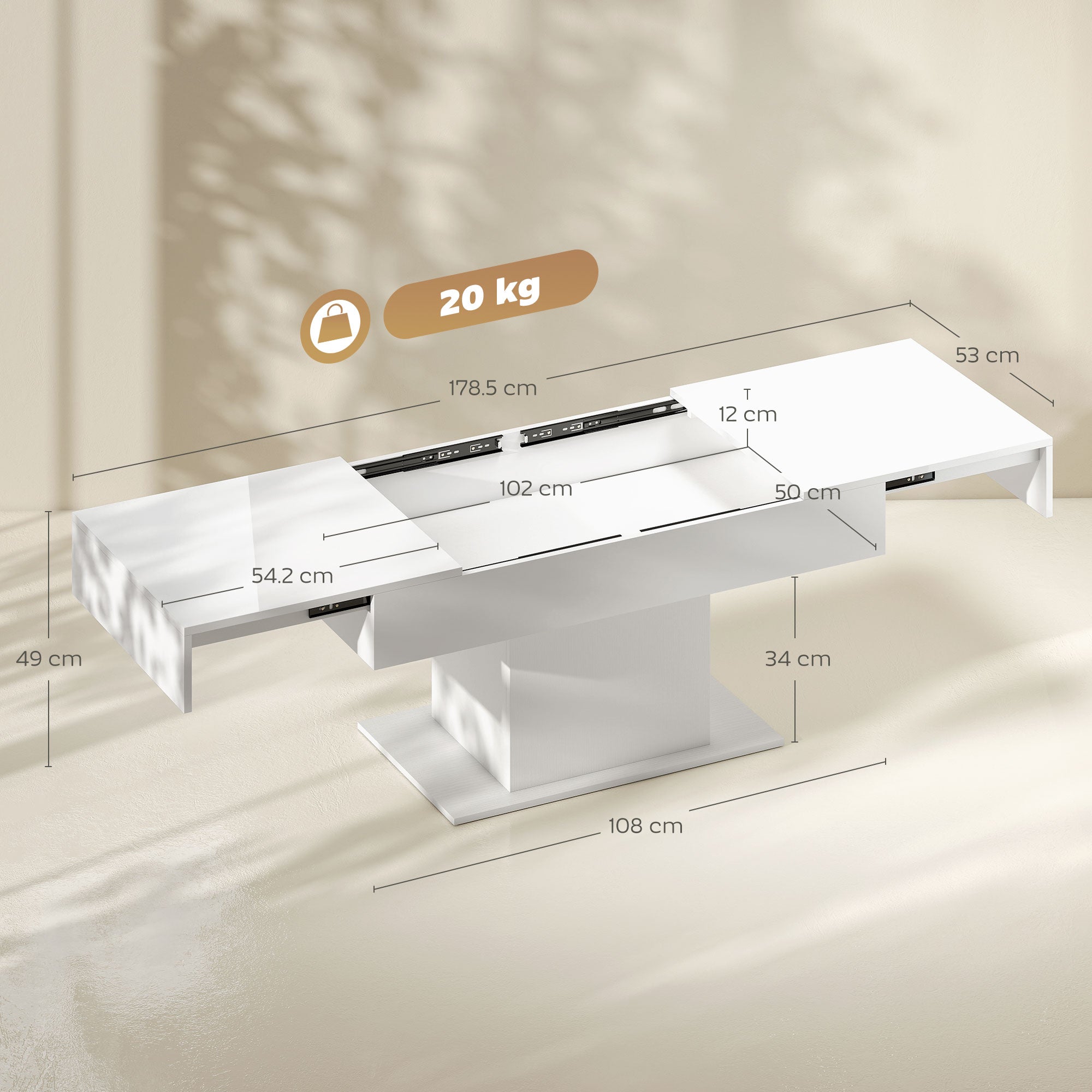 Tavolino da Caffè Estensibile 108-178.5x53x49 cm con Vano Contenitore Moderno Bianco Lucido
