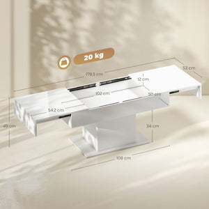 Tavolino da Caffè Estensibile 108-178.5x53x49 cm con Vano Contenitore Moderno Bianco Lucido