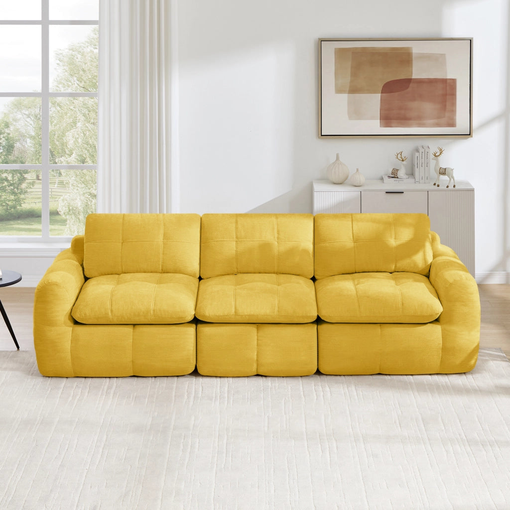 Divano modulare 3 posti senza telaio 264x97x68 cm in chenille gialla