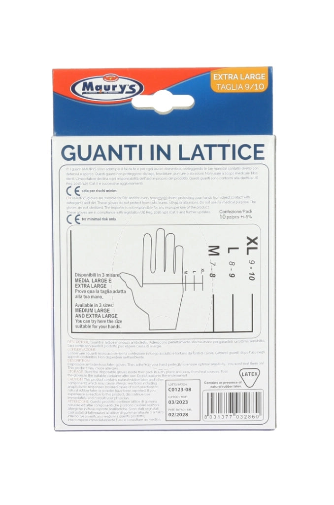 MAURY'S GUANTI IN LATTICE DA LAVORO ANTISCIVOLO CONFEZIONE DA 10PZ TG XL