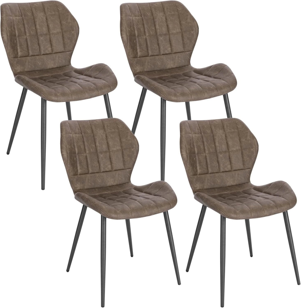 4x Sedie Ergonomica da Pranzo, Sedia Scandinava, Sedia da cucina in PU, Seduta Imbottita, per Camera da Letto, Salotto, Marrone Scuro, Gambe in Metallo, BH357dbr-4