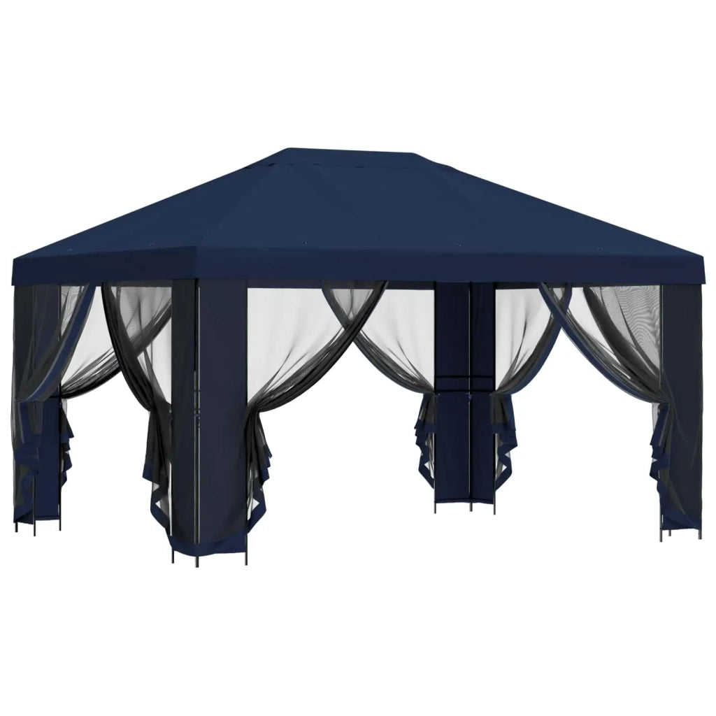 Gazebo da giardino con pareti laterali 4 × 3 m Blu 900391