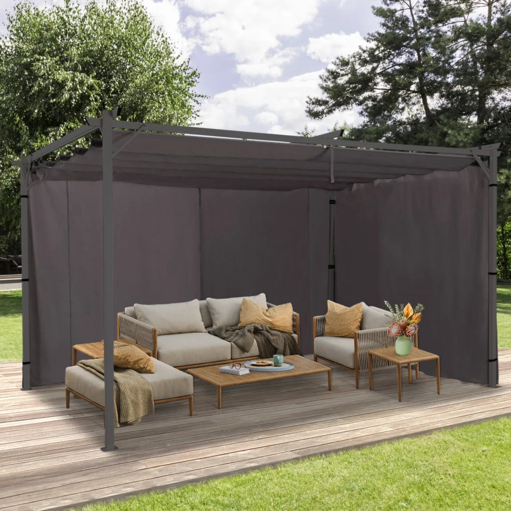 IDMarket - Set di 2 tende per pergola 3 e 4 M grigie a parete con chiusura a zip