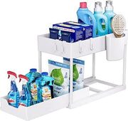 Opbergrek per sotto il lavandino, 2 livelli, con lavello estensibile, contenitore multifunzionale per la zona bagno, da posizionare sotto il piano cottura