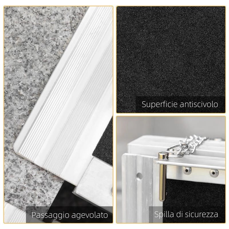 RAMPA PIEGHEVOLE PER SEDIA A ROTELLE IN ALLUMINIO CON RIVESTIMENTO ANTISCIVOLO E BORDI, 122X73.5 CM, NERO