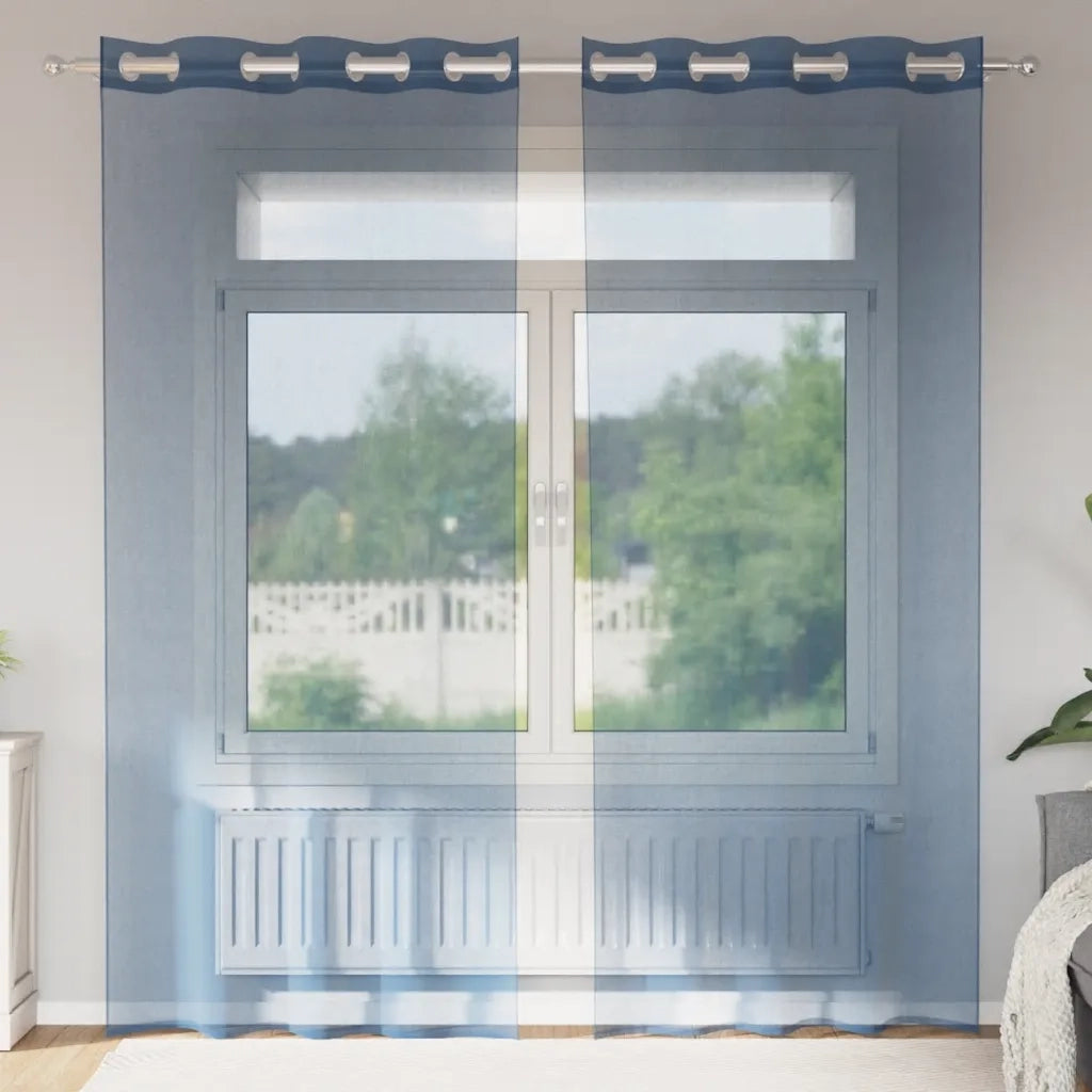 vidaXL Tende in Voile con Occhielli 2 pz Blu Reale