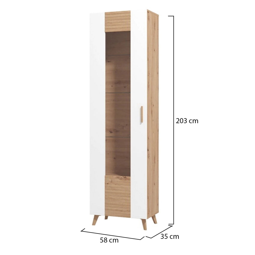 Mobile Espositore Camastra, Vetrina un Ripiano, 58x35x202.5h cm Marrone Rovere Nodi
