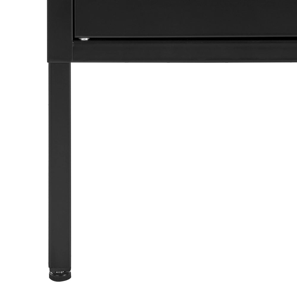 Credenza in metallo nero 118 x 40 cm 2 ante in rete ripiani gambe gestione cavi mobile tv industriale soggiorno