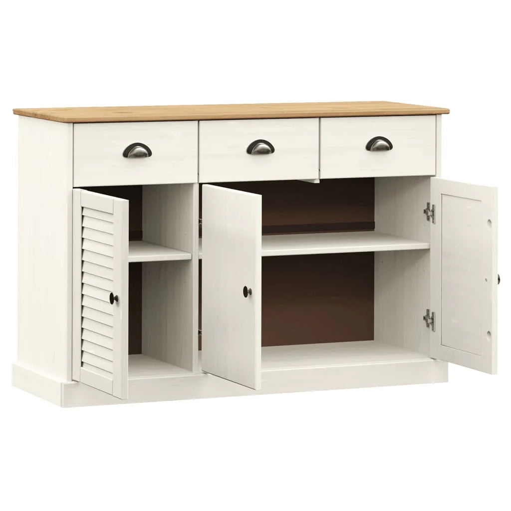 Buffet credenza cassettiera armadio mobile contenitore organizer per cucina soggiorno salotto con cassetti 113 x 40 x 75 cm legno massello di pino bianco 02_0030132