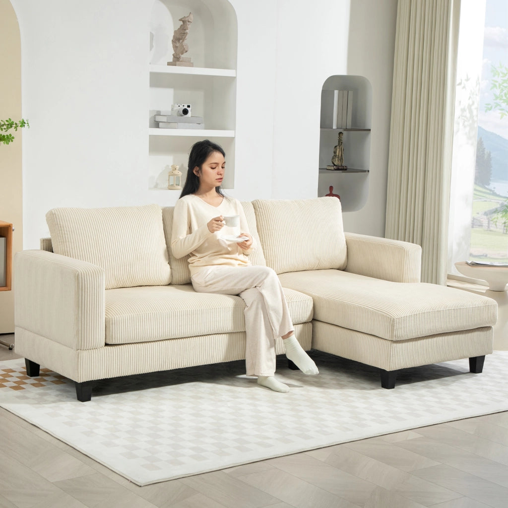 Divano Angolare 3 Posti con Chaise Longue ¨C Zephmum ¨C Velluto Antimacchia Beige 214 cm
