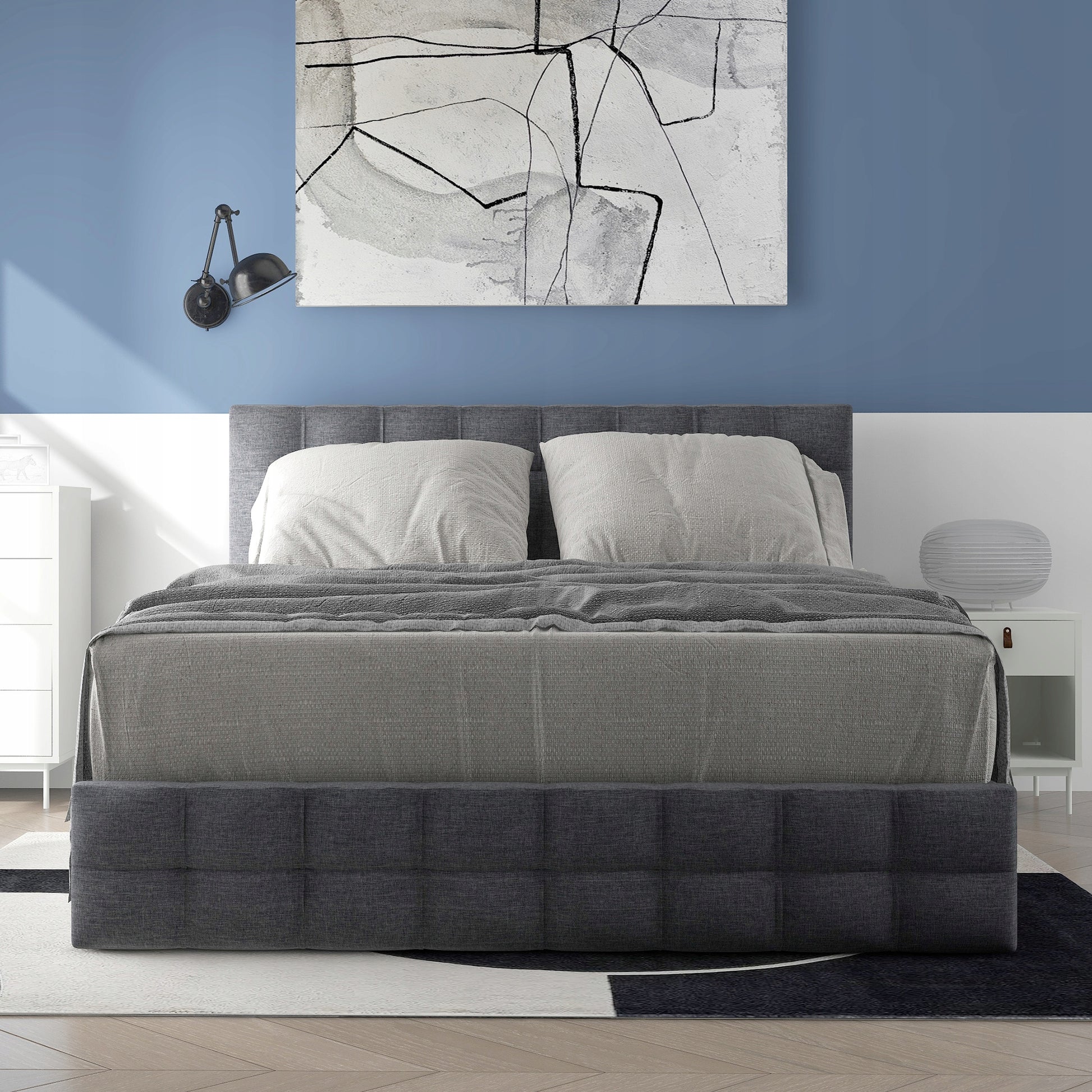 Letto con testiera regolabile e 4 cassetti - Xylo - 140x200 - Grigio