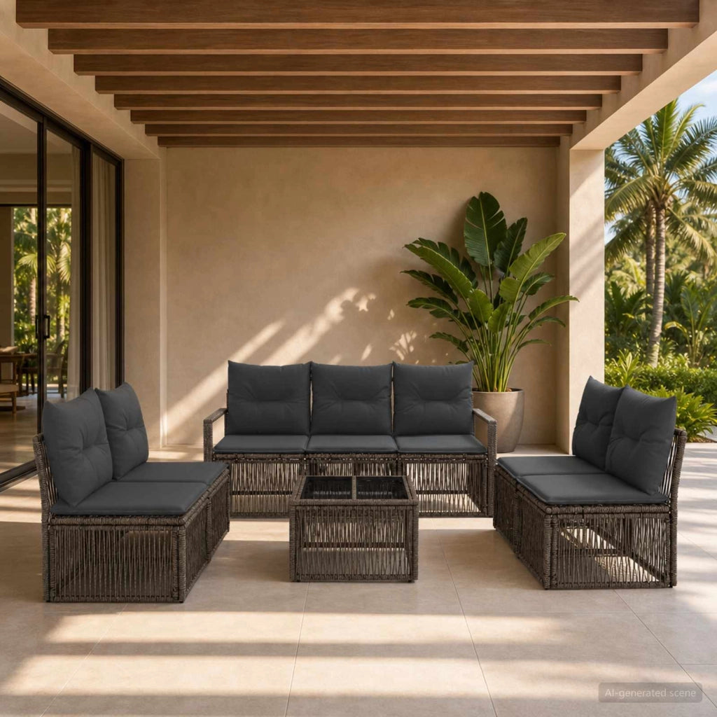 Set Divano da Giardino 8 pz Grigio polyrattan 3435683