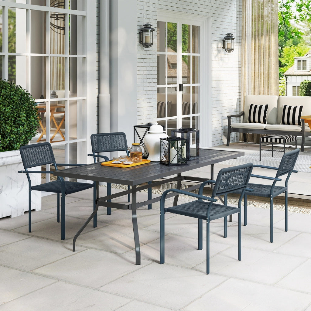 Set di 4 Sedie da Giardino Apilabili ¨C zephmum ¨C Grigio Scuro, Acciaio, 55x60x83 cm
